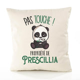 Housse de Coussin Premium Prescillia Pas Touche Panda - Coton Canvas Fairtrade Beige Idée Cadeau Décoration Canapé 40x40
