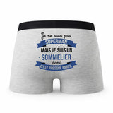 Caleçon Je ne suis Pas Super-héros mais Je suis Sommelier - Humour Boxer Gris Cadeau