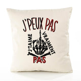 Housse de Coussin Premium Je t'aime Pas Version Blanc - Coton Canvas Fairtrade Beige Idée Cadeau Décoration Canapé 40x40