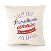 Housse de Coussin Premium pêcheuse Meilleure Monde - Coton Canvas Fairtrade Beige Idée Cadeau Décoration Canapé