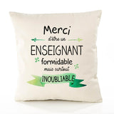 Housse de Coussin Premium Merci Enseignant Inoubliable - Coton Canvas Fairtrade Beige Idée Cadeau Décoration Canapé
