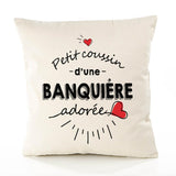 Housse de Coussin Premium Banquiere d'amour - Coton Canvas Fairtrade Beige Idée Cadeau Décoration Canapé 40x40