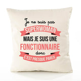 Housse de Coussin Premium fonctionnaire Superwomen - Coton Canvas Fairtrade Beige Idée Cadeau Décoration Canapé