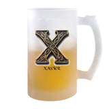Verre à Bière Xavier Lettre Viking | Chope de Bière Pinte | Idée Cadeau Prénom Motard Jeux de Rôle Vidéo Anniversaire Papa Collègue Départ Retraite Noël