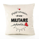 Housse de Coussin Premium Militaire d'amour - Coton Canvas Fairtrade Beige Idée Cadeau Décoration Canapé 40x40