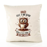 Housse de Coussin Premium Anaïs Chouette Grain - Coton Canvas Fairtrade Beige Idée Cadeau Décoration Canapé