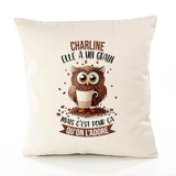 Housse de Coussin Premium Charline Chouette Grain - Coton Canvas Fairtrade Beige Idée Cadeau Décoration Canapé