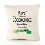 Housse de Coussin Premium Merci Décoratrice Inoubliable Femme - Coton Canvas Fairtrade Beige Idée Cadeau Décoration Canapé