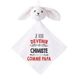 Doudou Bébé Lapin Je Veux Devenir Chimiste comme Papa Gaze de Coton Cadeau Baby Shower