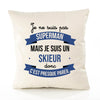 Housse de Coussin Premium Je ne suis Pas superhomme mais Je suis Skieur Donc C'est Presque pareil - Coton Canvas Fairtrade Beige Idée Cadeau Décoration Canapé 40x40
