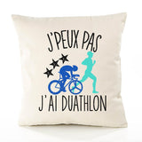 Housse de Coussin Premium Duathlon Version Blanc - Coton Canvas Fairtrade Beige Idée Cadeau Décoration Canapé