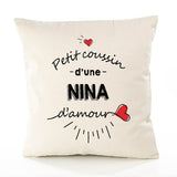 Housse de Coussin Premium Nina d'amour - Coton Canvas Fairtrade Beige Idée Cadeau Décoration Canapé 40x40