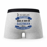 Caleçon Je ne suis Pas Super-héros mais Je suis Electricien - Humour Boxer Gris Cadeau