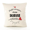 Housse de Coussin Premium Skieuse d'amour - Coton Canvas Fairtrade Beige Idée Cadeau Décoration Canapé 40x40