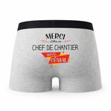 Caleçon Merci Chef De Chantier Génial - Humour Boxer Gris Idée Cadeau