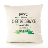 Housse de Coussin Premium Merci Chef de Service Inoubliable - Coton Canvas Fairtrade Beige Idée Cadeau Décoration Canapé