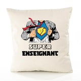 Housse de Coussin Premium Super Enseignant - Coton Canvas Fairtrade Beige Idée Cadeau Décoration Canapé