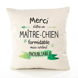 Housse de Coussin Premium Merci Maître-Chien Inoubliable - Coton Canvas Fairtrade Beige Idée Cadeau Décoration Canapé