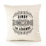 Housse de Coussin Premium Cindy Déesse légende Noire - Coton Canvas Fairtrade Beige Idée Cadeau Décoration Canapé