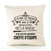 Housse de Coussin Premium cheffe d'équipe Grand cru - Coton Canvas Fairtrade Beige Idée Cadeau Décoration Canapé