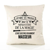 Housse de Coussin Premium Masseur Ministère Magie Homme - Coton Canvas Fairtrade Beige Idée Cadeau Décoration Canapé