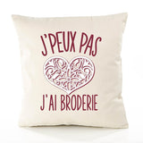 Housse de Coussin Premium Broderie Version Blanc - Coton Canvas Fairtrade Beige Idée Cadeau Décoration Canapé