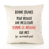 Housse de Coussin Premium Femme de ménage ça n'existe Pas - Coton Canvas Fairtrade Beige Idée Cadeau Décoration Canapé