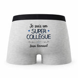 Caleçon Jean - Bernard Un Super Collègue - Humour Boxer Gris Idée Cadeau