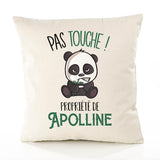 Housse de Coussin Premium Apolline Pas Touche Panda - Coton Canvas Fairtrade Beige Idée Cadeau Décoration Canapé 40x40