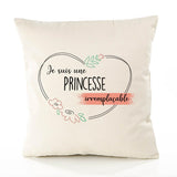 Housse de Coussin Premium Princesse irremplaçable - Coton Canvas Fairtrade Beige Idée Cadeau Décoration Canapé