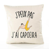 Housse de Coussin Premium Capoeira Version Blanc - Coton Canvas Fairtrade Beige Idée Cadeau Décoration Canapé
