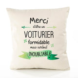 Housse de Coussin Premium Merci Voiturier Inoubliable - Coton Canvas Fairtrade Beige Idée Cadeau Décoration Canapé