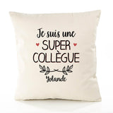 Housse de Coussin Premium Yolande Une Super Collègue - Coton Canvas Fairtrade Beige Idée Cadeau Décoration Canapé