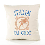 Housse de Coussin Premium Grec Version Blanc - Coton Canvas Fairtrade Beige Idée Cadeau Décoration Canapé 40x40