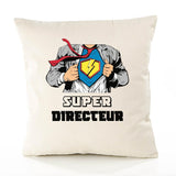 Housse de Coussin Premium Super Directeur - Coton Canvas Fairtrade Beige Idée Cadeau Décoration Canapé