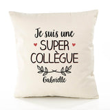 Housse de Coussin Premium Gabrielle Une Super Collègue - Coton Canvas Fairtrade Beige Idée Cadeau Décoration Canapé