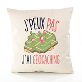 Housse de Coussin Premium géocaching Version Blanc - Coton Canvas Fairtrade Beige Idée Cadeau Décoration Canapé 40x40