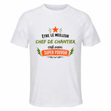 Maillot de Sport Homme Meilleur Chef de Chantier Super Pouvoir Cadeau Anniversaire Noël Fête des Pères T-Shirt Respirant Polyester