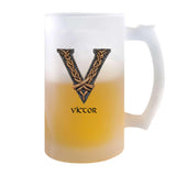 Verre à Bière Victor Lettre Viking | Chope de Bière Pinte | Idée Cadeau Prénom Motard Jeux de Rôle Vidéo Anniversaire Papa Collègue Départ Retraite Noël