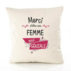 Housse de Coussin Premium Merci Femme Géniale - Coton Canvas Fairtrade Beige Idée Cadeau Décoration Canapé