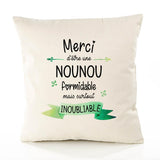 Housse de Coussin Premium Merci Nounou Inoubliable Femme - Coton Canvas Fairtrade Beige Idée Cadeau Décoration Canapé