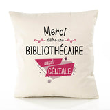 Housse de Coussin Premium Merci Bibliothécaire Géniale - Coton Canvas Fairtrade Beige Idée Cadeau Décoration Canapé