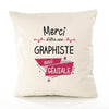Housse de Coussin Premium Merci Graphiste Géniale - Coton Canvas Fairtrade Beige Idée Cadeau Décoration Canapé