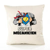 Housse de Coussin Premium Super MÉCANICIEN - Coton Canvas Fairtrade Beige Idée Cadeau Décoration Canapé