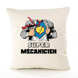Housse de Coussin Premium Super MÉCANICIEN - Coton Canvas Fairtrade Beige Idée Cadeau Décoration Canapé