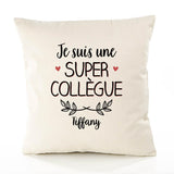 Housse de Coussin Premium Tiffany Une Super Collègue - Coton Canvas Fairtrade Beige Idée Cadeau Décoration Canapé