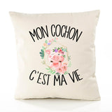 Housse de Coussin Premium Cochon - Coton Canvas Fairtrade Beige Idée Cadeau Décoration Canapé