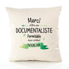 Housse de Coussin Premium Merci Documentaliste Inoubliable Femme - Coton Canvas Fairtrade Beige Idée Cadeau Décoration Canapé