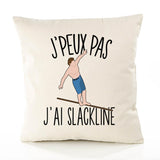 Housse de Coussin Premium Slackline Version Blanc - Coton Canvas Fairtrade Beige Idée Cadeau Décoration Canapé