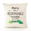 Housse de Coussin Premium Merci Responsable Inoubliable - Coton Canvas Fairtrade Beige Idée Cadeau Décoration Canapé